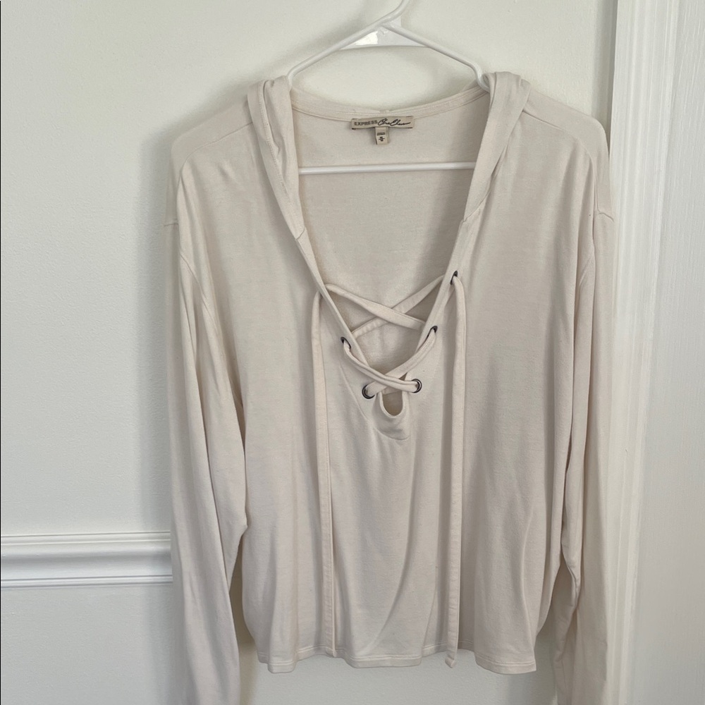 Express Cream Lace-Up Sweatshirt